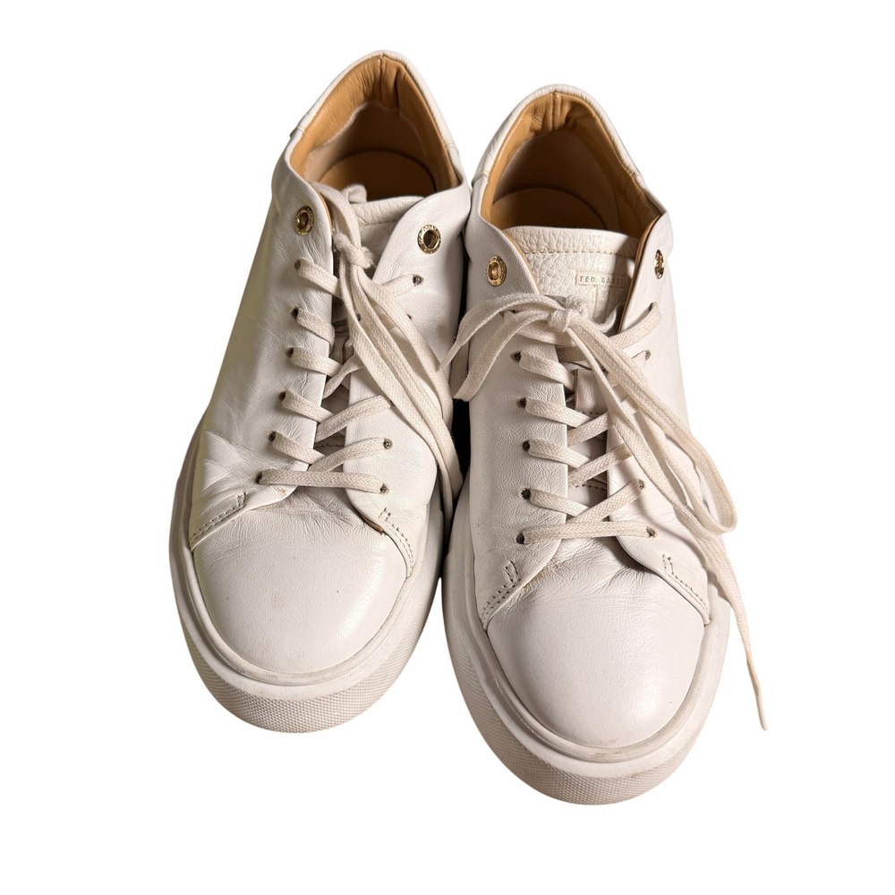 Ted Baker Womens Yinka Sneakers 8.5 White Leather Platform Gold Urban Clean Girl